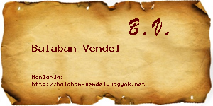 Balaban Vendel névjegykártya